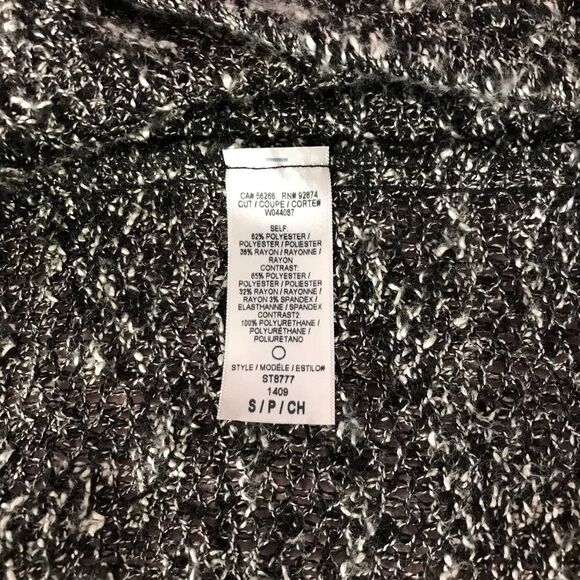 Splendid Open Knit Black White Texture Cardigan Faux Leather Trim Shawl Collar S - Picture 7 of 13